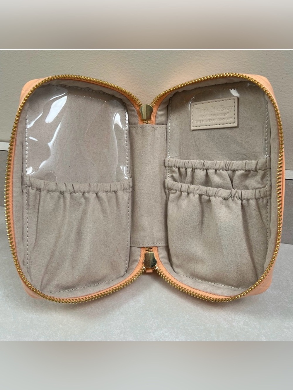 Trish McEvoy Brush Case Medium Peach Faux Crocodile Zippered Power of Brushes